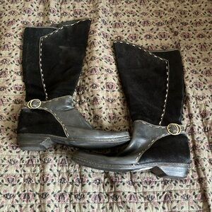 Black and Gray Boots with Buckle, Suede & Real Horse Hair